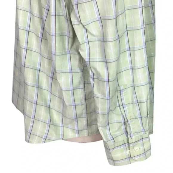 Eddie Bauer Men XL Plaid Poinpoint Oxford Button Down Shirt Cotton Pocket Green - Picture 4 of 7